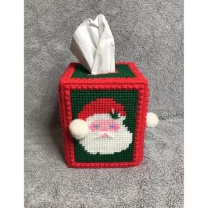 Vintage Needlepoint Tissue Box Cover‎ Christmas Holiday Grandmacore